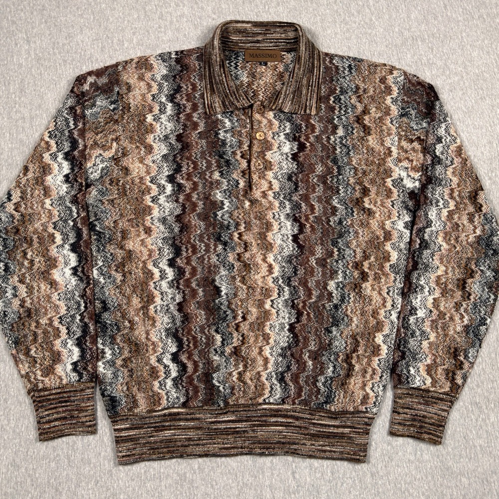 Massimo Polo Shirt Large Abstract Pullover Sweater Coogi Style Zig Zag Italy